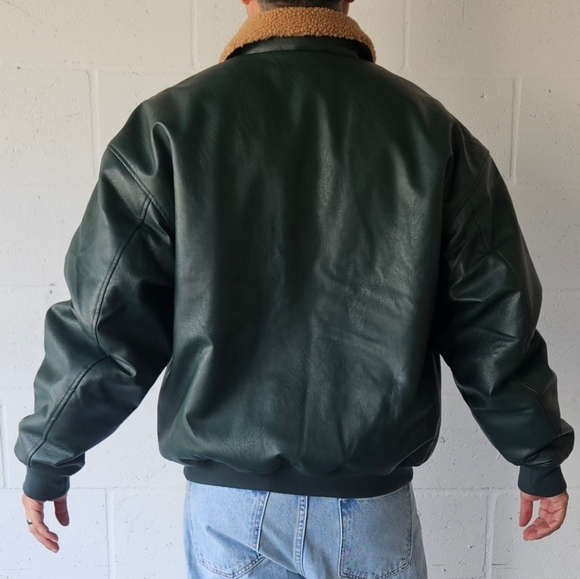 Men's Dark Green Cotton On Leather Jacket - Picture 12 of 14